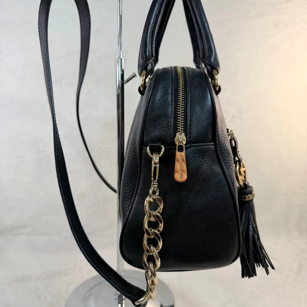 Michael‎ Kors Vintage Bedford Black Pebbled Leather Satchel Crossbody Bag Gold